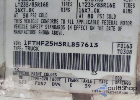 1994 Ford F250 from USA, damaged, VIN 1FTHF25H5RLB57613